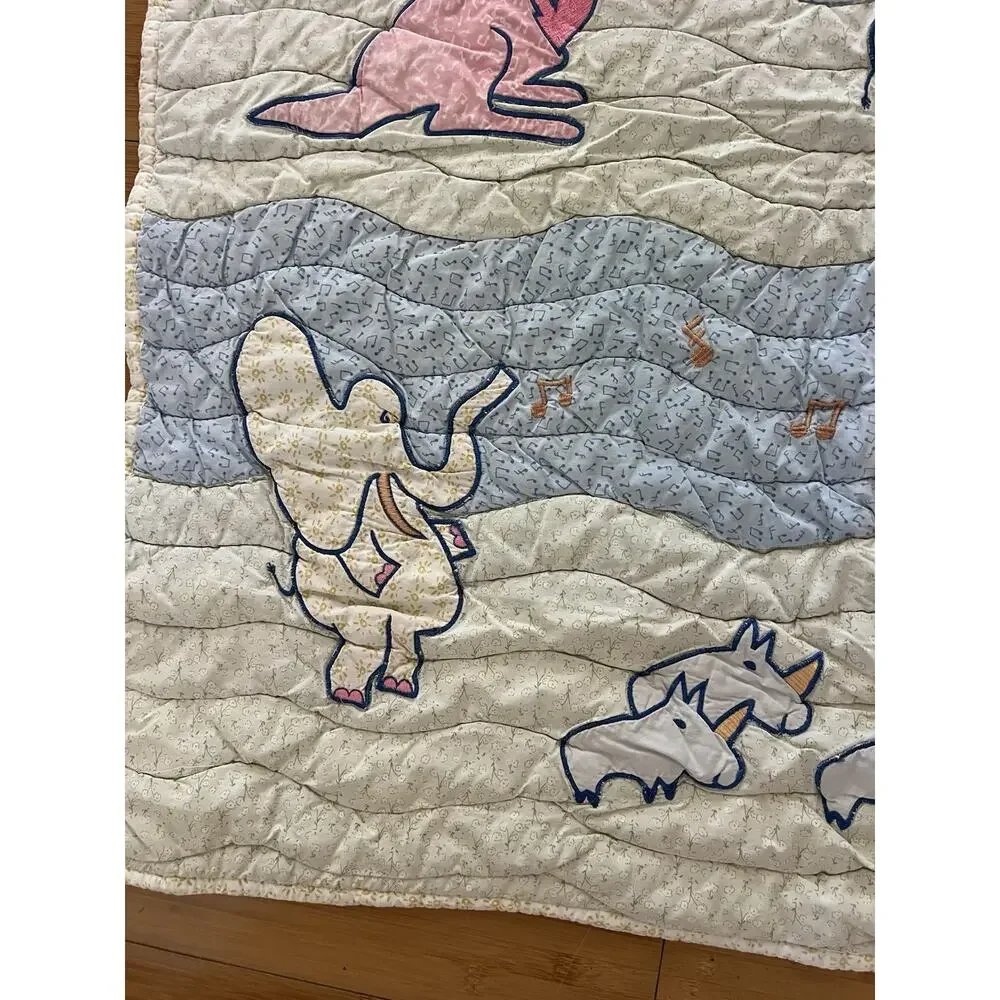carter's john lennon Crib Baby comforter quilt Palm Tree Elephant Turtle 40x34”